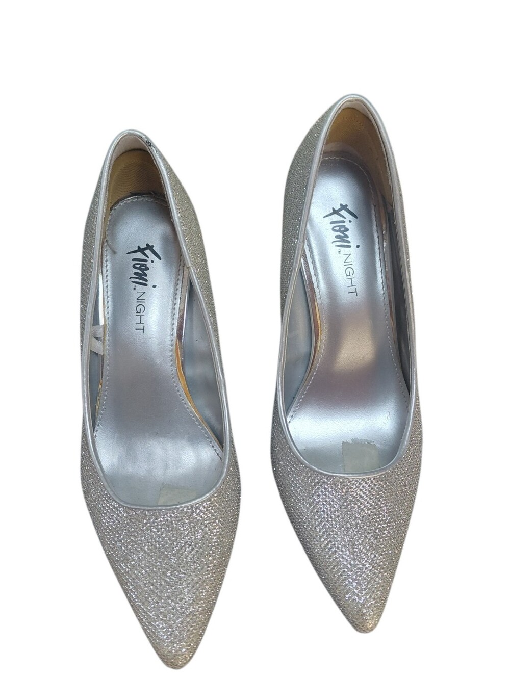 Fioni Night Silver Glitter Pointed Toe Heels Glam Y2K Slip On Pumps Size 5